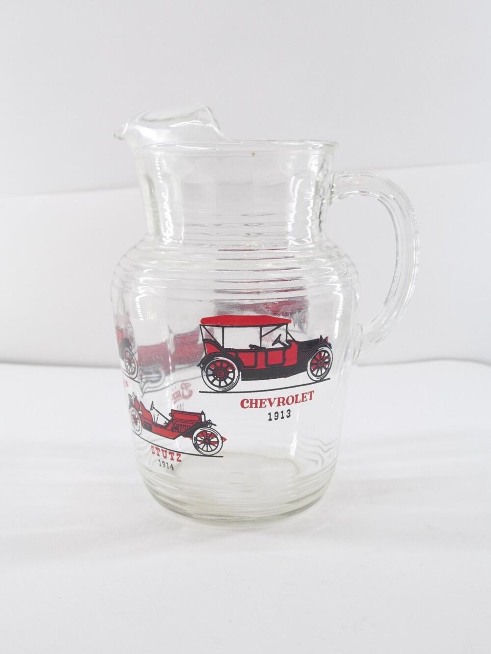 VTG MCM Hazle Atlas Antique Cars glass Pitcher , Ford, Stutz